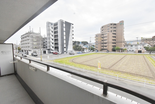 バルコニー前は田んぼです。眺望にも日当たり良く、開放感が感じられます。